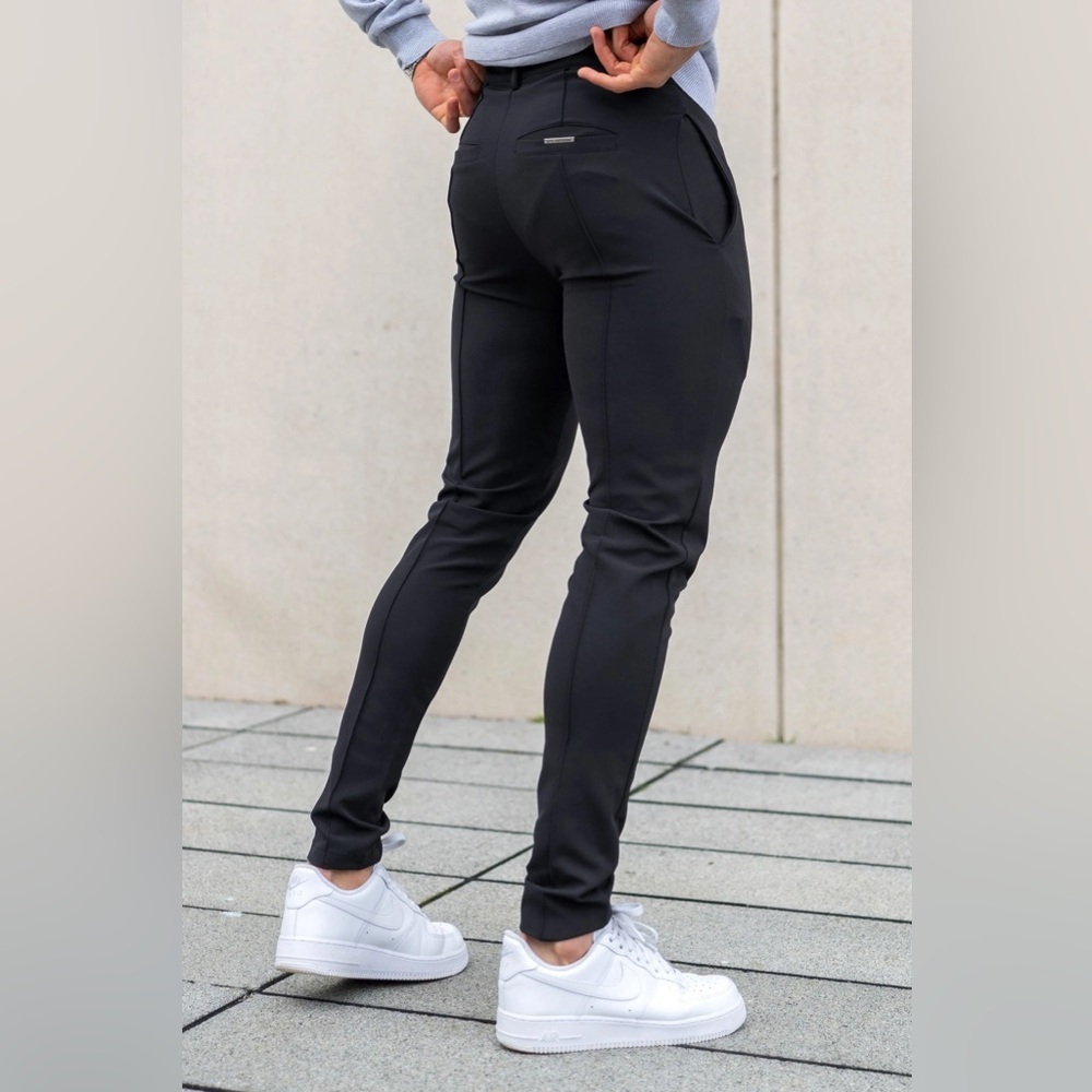 ICON AMSTERDAM Men’s Stretch Slim Fit Trousers Black Size XL (34W) Tailored Voco